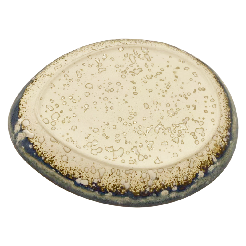 Crackle Texture & Flowing Blue Glaze on Handmade Stoneware Plate, Natural Variations for Rustic Beauty