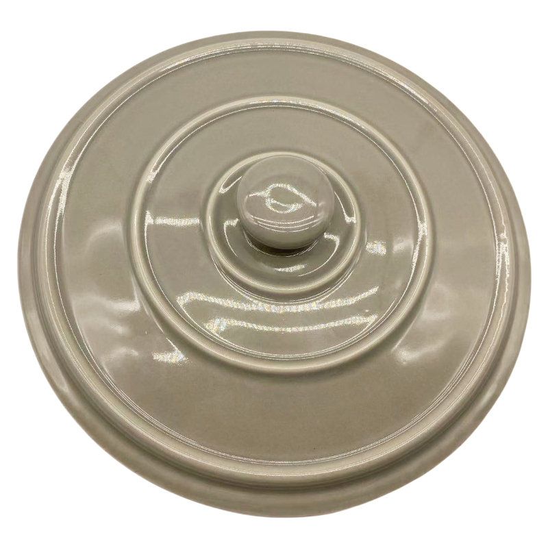 Close Up of Raised Ribbed Texture & Secure Lid Fit on Matte Grey Stoneware Casserole, Artisan Craftsmanship