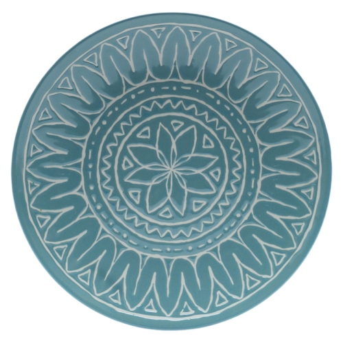 Boho Style Hand-Painted Ceramic Dinnerware Set – 3 Piece (Green & White)