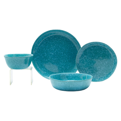 4-Piece Crystalline Glazed Ceramic Dinnerware Set – Teal Blue Stoneware Plates and Bowls for Everyday Dining
