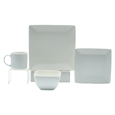 Minimalist White Square Ceramic Dinnerware Set – 4-Piece Modern Porcelain Plates, Bowl & Mug for Home or Restaurant