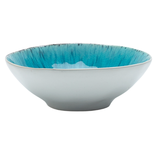 Crackle Glaze Ceramic Bowl – Handcrafted Artisan Stoneware with Blue Reactive Interior