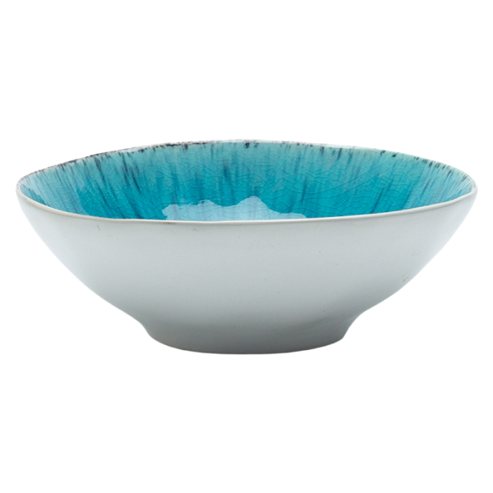 Crackle Glaze Ceramic Bowl – Handcrafted Artisan Stoneware with Blue Reactive Interior