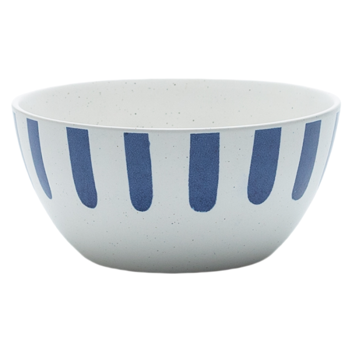 Nordic-Style Ceramic Bowl with Blue Brushstroke Pattern – Matte Stoneware for Salad, Rice, or Breakfast