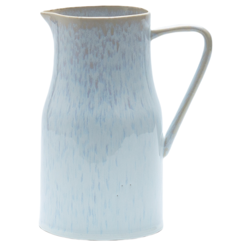 Handcrafted Reactive Glaze Ceramic Pitcher – Soft Blue Gradient Stoneware Jug for Water, Milk, or Floral Display