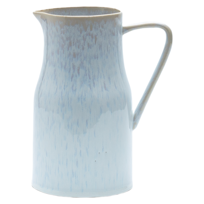 Handcrafted Reactive Glaze Ceramic Pitcher – Soft Blue Gradient Stoneware Jug for Water, Milk, or Floral Display