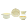 Vintage Floral Ceramic Bowl & Plate Set – Yellow Glazed Stoneware with Heart & Daisy Motifs, 4-Piece Retro Dinnerware Collection