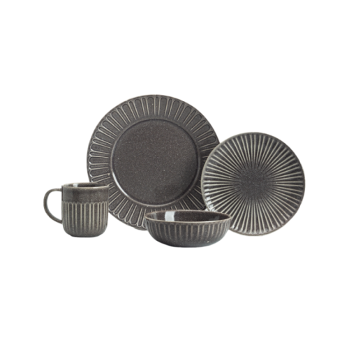 Grey Reactive Glaze Stoneware 4-Piece Dinnerware Set | Modern Ceramic Tableware