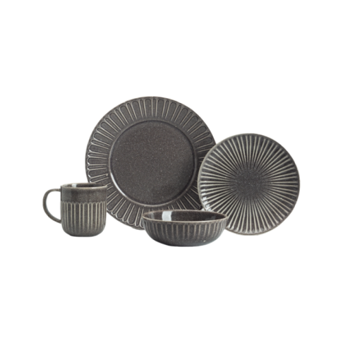 Grey Reactive Glaze Stoneware 4-Piece Dinnerware Set | Modern Ceramic Tableware