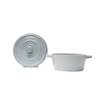 Modern Ribbed Stoneware Casserole with Lid | Matte Grey Dutch Oven