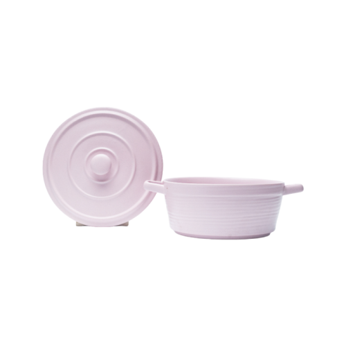 Modern Ribbed Stoneware Casserole with Lid | Matte Grey Dutch Oven
