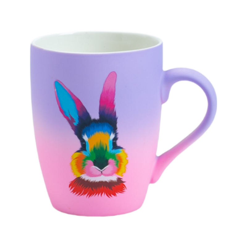 2-Tone 350ml Rubber Coated Ceramic Coffee Cup with Gradient Finish & Custom Low-Temp Decals for Gifting