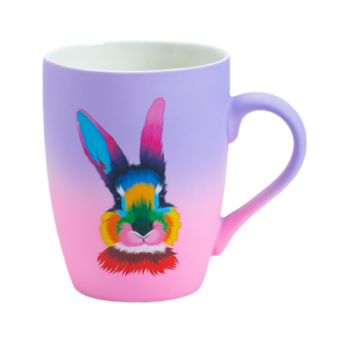 2-Tone 350ml Rubber Coated Ceramic Coffee Cup with Gradient Finish & Custom Low-Temp Decals for Gifting