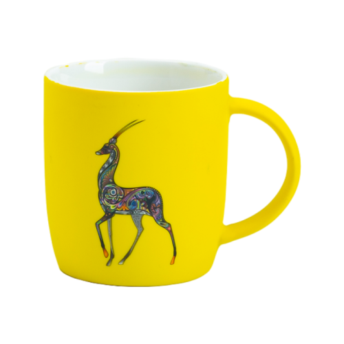 12oz Soft Touch Rubberized Ceramic Mug with Bright Animal Print Design Coffee Cup