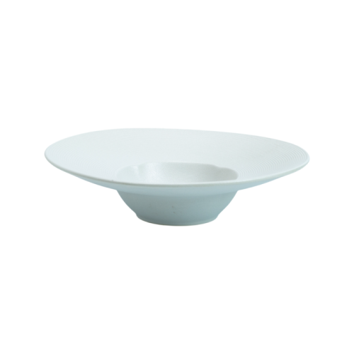 Modern White Ceramic Pasta Plate | Wide Rim Porcelain Deep Dish for Fine Dining