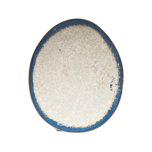 Handmade Irregular Oval Stoneware Plates | Reactive Glaze Blue Edge