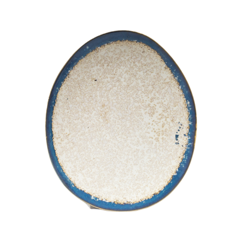 Handmade Irregular Oval Stoneware Plates | Reactive Glaze Blue Edge