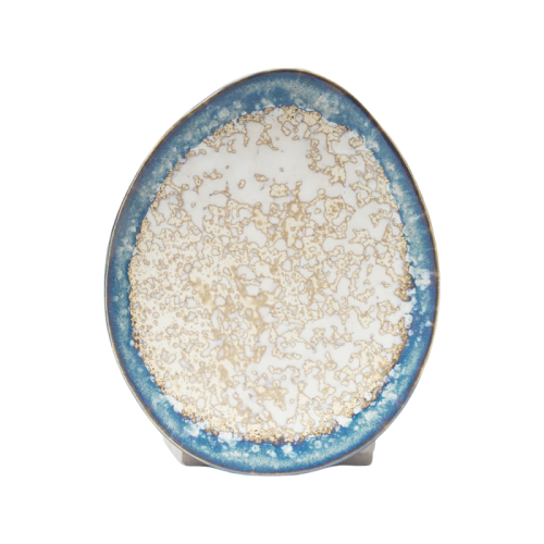 Handmade Irregular Oval Stoneware Plates | Reactive Glaze Blue Edge