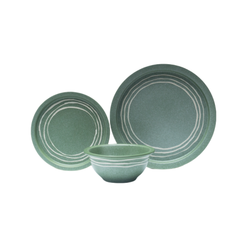Handcrafted Green Stoneware 3-Piece Set | Modern Rustic Dinnerware