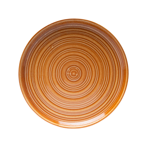 Vintage Caramel Brown Stoneware 4-Piece Set | Textured Ring Dinnerware