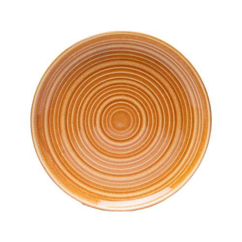 Vintage Caramel Brown Stoneware 4-Piece Set | Textured Ring Dinnerware