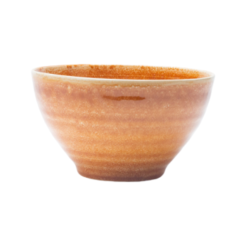 Vintage Caramel Brown Stoneware 4-Piece Set | Textured Ring Dinnerware