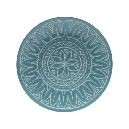 Boho Style Hand-Painted Ceramic Dinnerware Set | 3 Piece (Green & White)