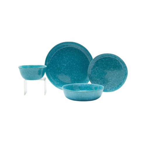 4-Piece Crystalline Glazed Ceramic Dinnerware Set – Teal Blue Stoneware Plates and Bowls for Everyday Dining