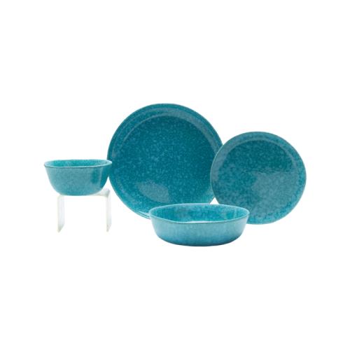 4-Piece Teal Blue Crystalline Glazed Stoneware Dinnerware Set | Plates & Bowls for Everyday Dining