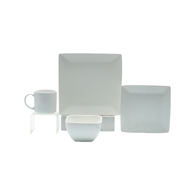 Minimalist White Square Ceramic Dinnerware Set – 4-Piece Modern Porcelain Plates, Bowl & Mug for Home or Restaurant
