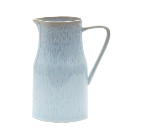 Handcrafted Reactive Glaze Ceramic Pitcher – Soft Blue Gradient Stoneware Jug for Water, Milk, or Floral Display