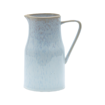 Handcrafted Reactive Glaze Ceramic Pitcher – Soft Blue Gradient Stoneware Jug for Water, Milk, or Floral Display