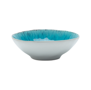 Crackle Glaze Ceramic Bowl | Handcrafted Artisan Stoneware with Blue Reactive Interior