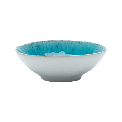 Crackle Glaze Ceramic Bowl | Handcrafted Artisan Stoneware with Blue Reactive Interior