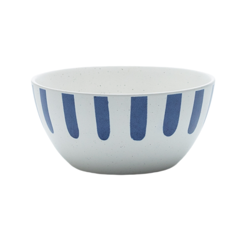 Nordic-Style Ceramic Bowl with Blue Brushstroke Pattern – Matte Stoneware for Salad, Rice, or Breakfast
