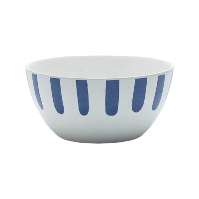 Nordic-Style Ceramic Bowl with Blue Brushstroke Pattern – Matte Stoneware for Salad, Rice, or Breakfast