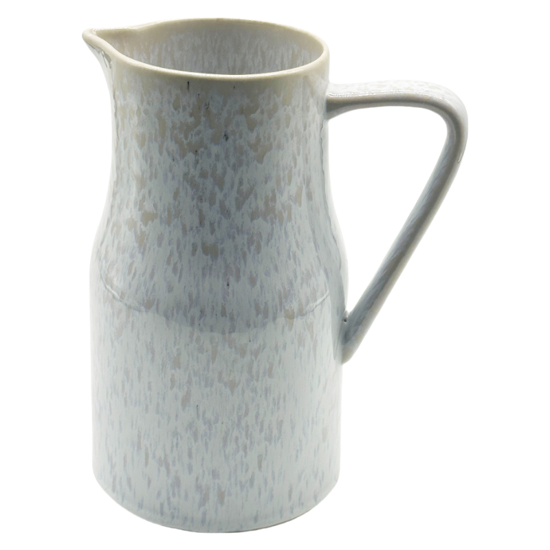 Close-Up Detail View Of Handcrafted Reactive Glaze Ceramic Pitcher Highlighting Soft Blue Gradient Texture On Multi-Use Stoneware Jug Rim