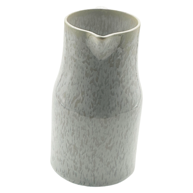Side Profile View Of Handcrafted Reactive Glaze Ceramic Pitcher Showing Soft Blue Gradient Multi-Use Stoneware Jug Contour