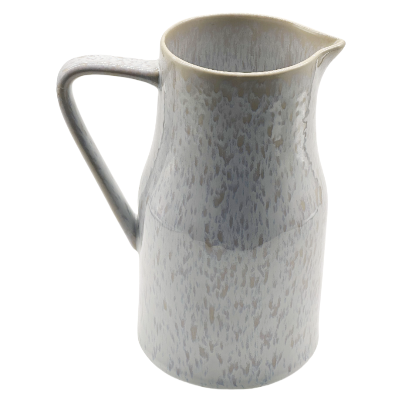 Front View Of Handcrafted Reactive Glaze Ceramic Pitcher With Soft Blue Gradient Multi-Use Stoneware Jug Design
