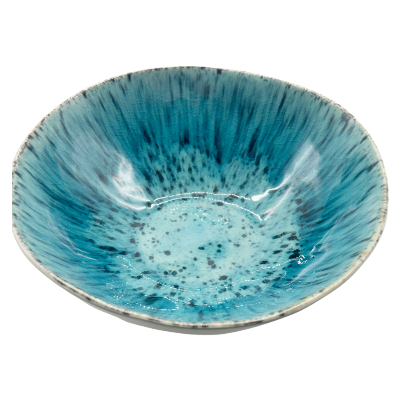 Blue Crystalline Glaze Pattern Details on Nordic Style Handmade Stoneware Ceramic Dinner Plate