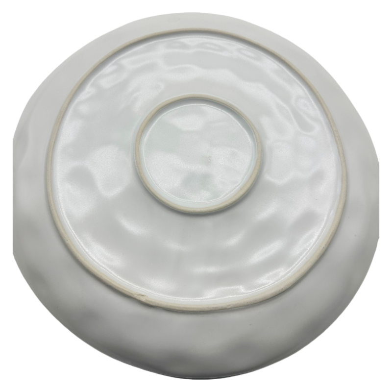 Bottom View of Blue Crystalline Glazed Ceramic Dinner Plate with Nordic Style Handmade Stoneware Base Details