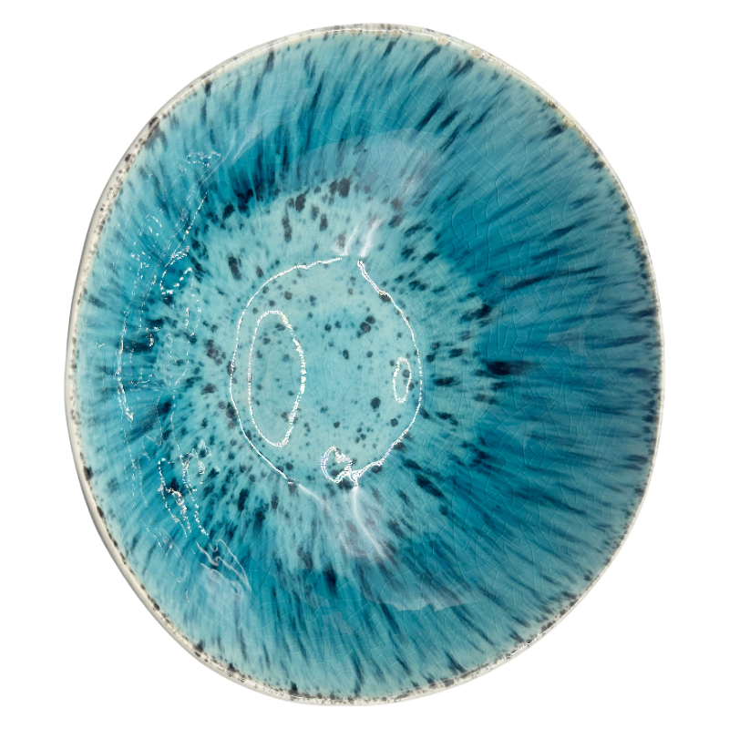 Blue Reactive Glaze Color Tone of Handcrafted Crackle Glaze Ceramic Bowl
