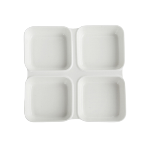 8.5" White Ceramic 4-Section Dessert Plate Perfect for Appetizers, Tasting Menus & Snack Presentation