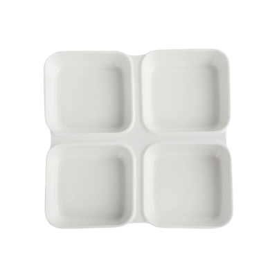 8.5" White Ceramic 4-Section Dessert Plate Perfect for Appetizers, Tasting Menus & Snack Presentation