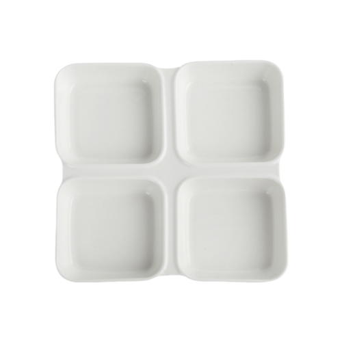 8.5" White Ceramic 4-Section Dessert Plate | Multi-Use Appetizer/Tasting Plate