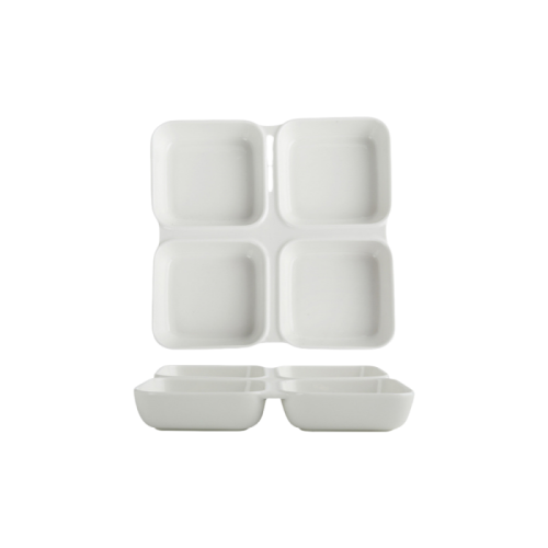 8.5" White Ceramic 4-Section Dessert Plate Perfect for Appetizers, Tasting Menus & Snack Presentation