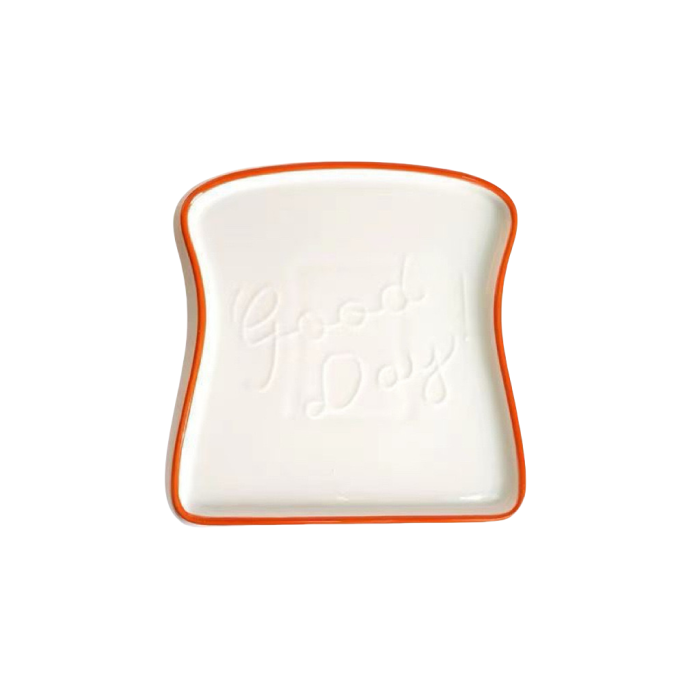 INS Style Red Rim Dessert Plate – Square Ceramic Dish for Western Sweets
