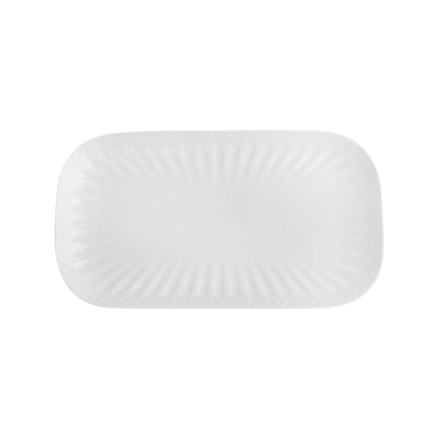 White Ceramic Sushi Plate – Embossed Long Rectangular Serving Dish