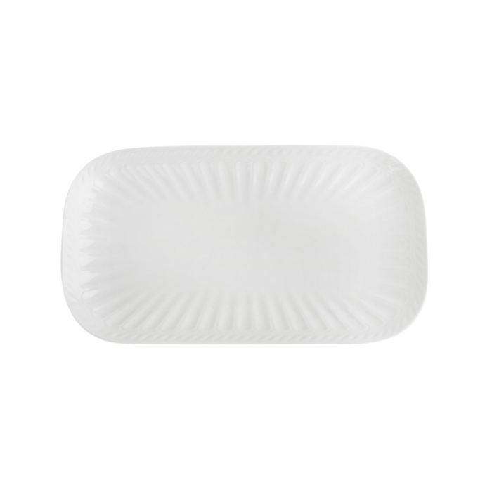 White Ceramic Sushi Plate – Embossed Long Rectangular Serving Dish