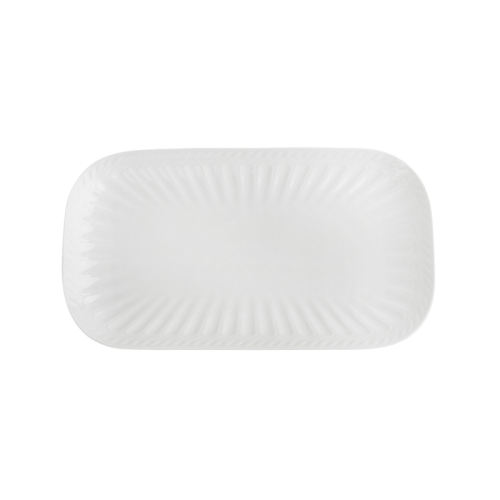 White Ceramic Sushi Plate – Embossed Long Rectangular Serving Dish